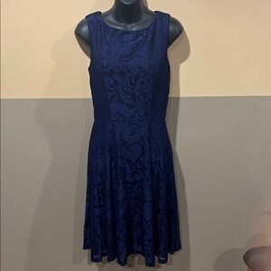OBBUE Navy Blue Lace Sleeveless Fit & Flare Dress Women’s Size M